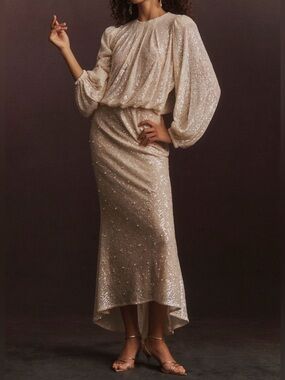 Mare Mare Sequin Long Sleeve Maxi Dress Ivory Anthropologie NWT Size S